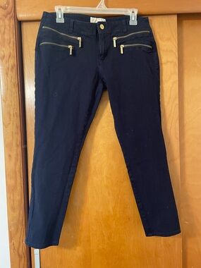 Michael Kors Navy Ankle Pants with Gold Zippers